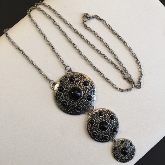 H&M Silver Triple Tier Disc Long Necklace - Picture 2 of 2